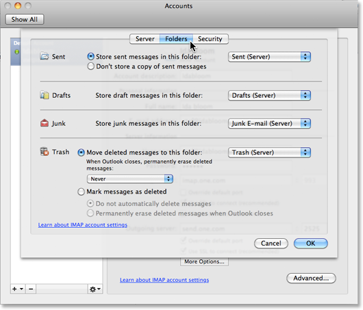 outlook for mac 2011 - set up imap account