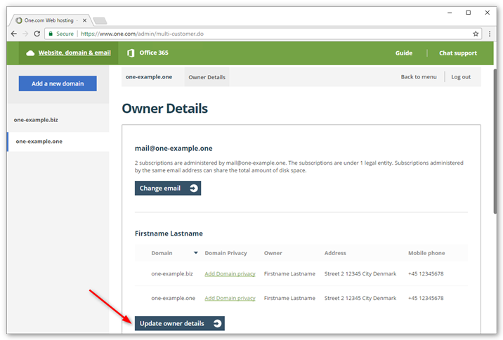 Click change contact details to change the contact address details
