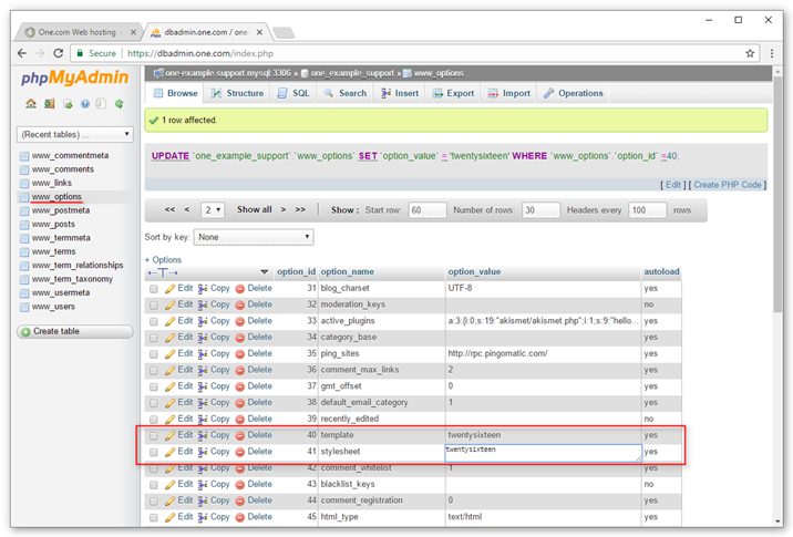 Change Your Wordpress Theme From The Database Support One Com