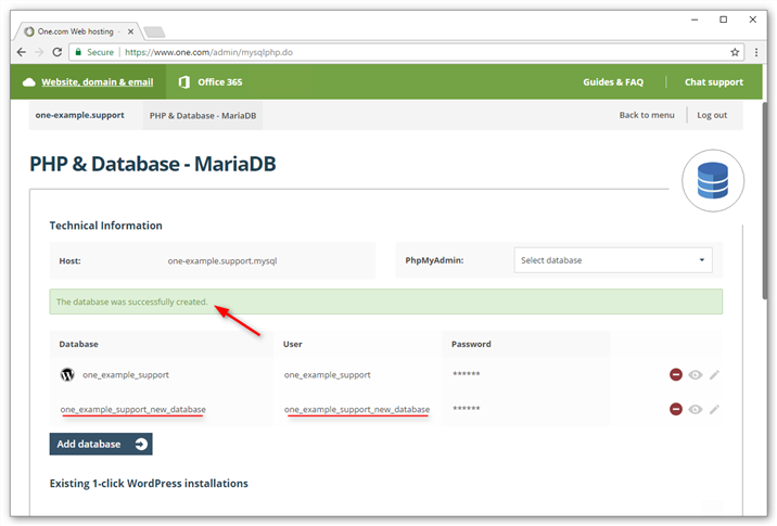 Your database was successfully created