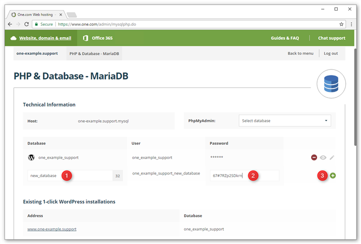 Enter the details for your new database
