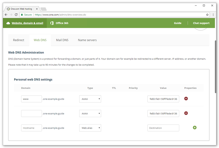 Select AAAA from the drop down menu