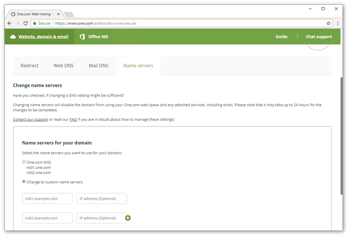 Enter the new name servers and click Save