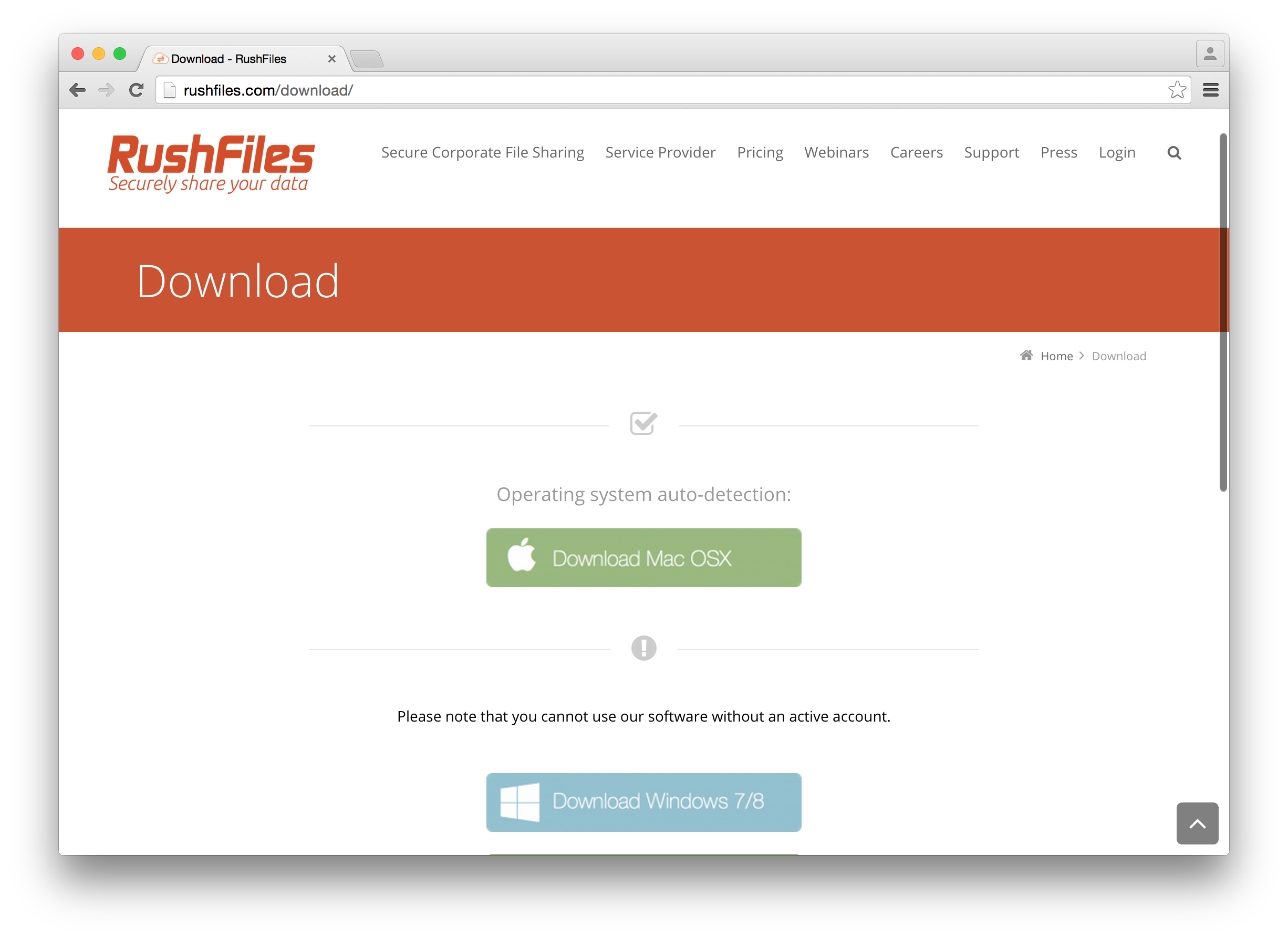 Download apps on RushFiles website