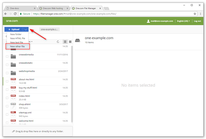 create htaccess file in file manager