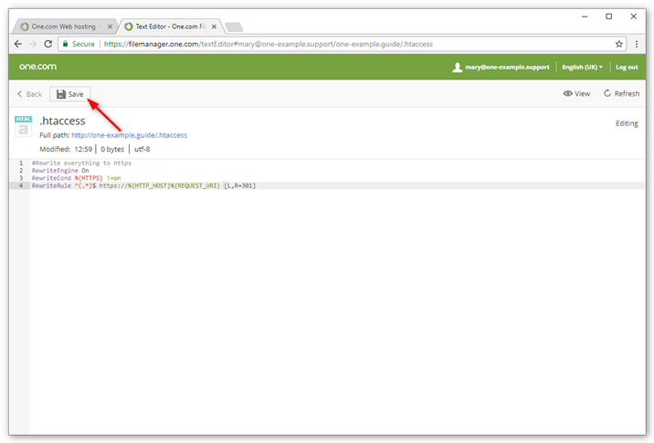 Paste in the code and click Save