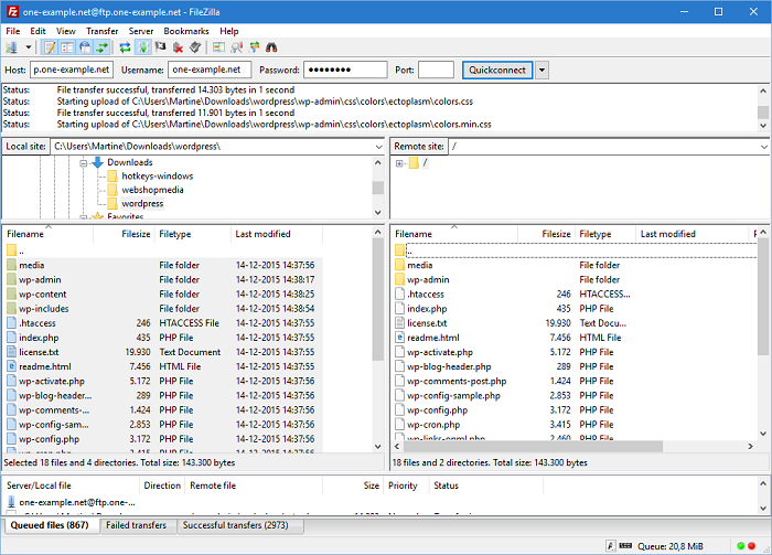 Upload a backup of WordPress via FTP