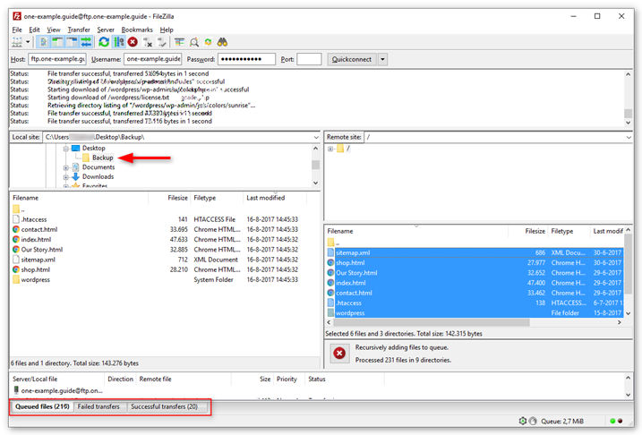 Download files with Filezilla
