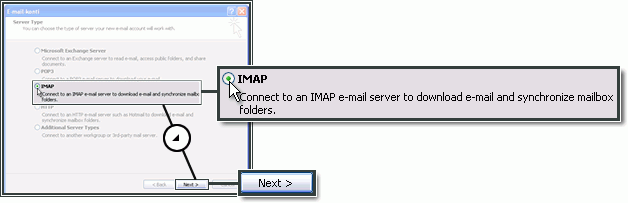 Using IMAP server for incoming mail in MS Outlook.