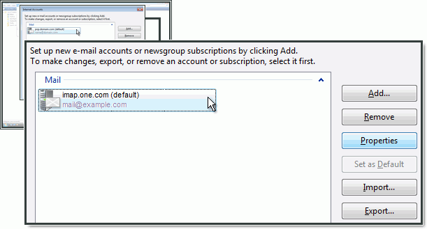 Configuration of the SMTP server in Windows Mail with One.com.
