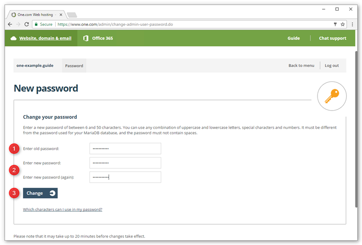 Changing the password (Control Panel) – Support | One.com