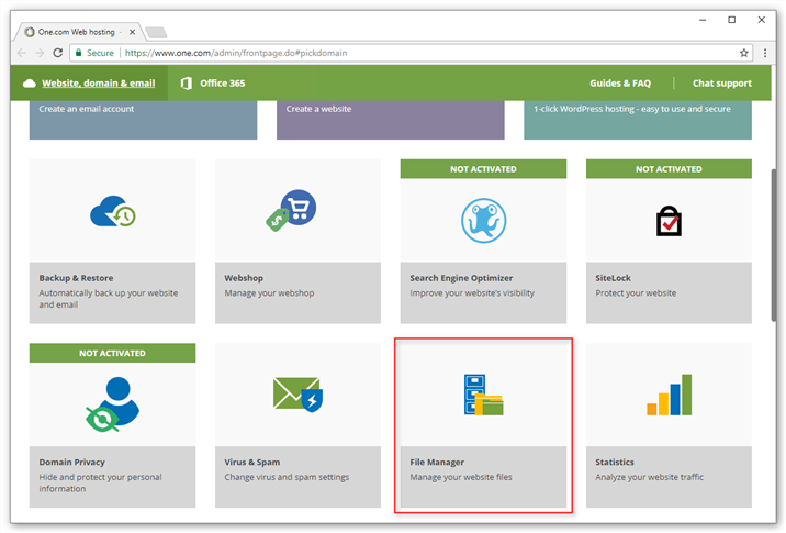 Click File Manager in the One.com control panel