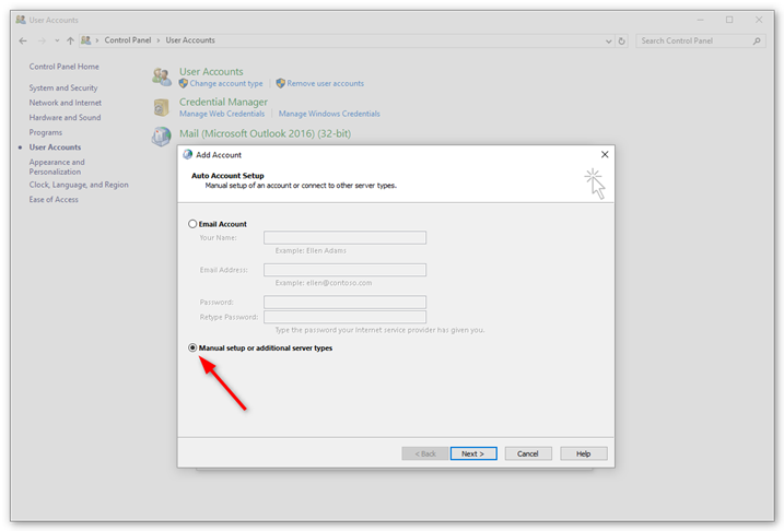 Select Manual setup and click Next
