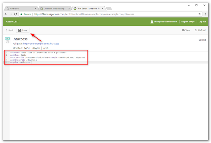 enter code in htaccess file