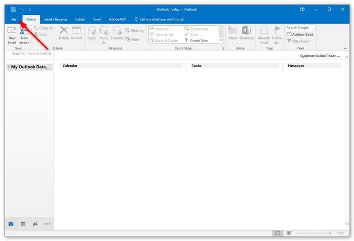 Open Outlook and click File in the top right corner