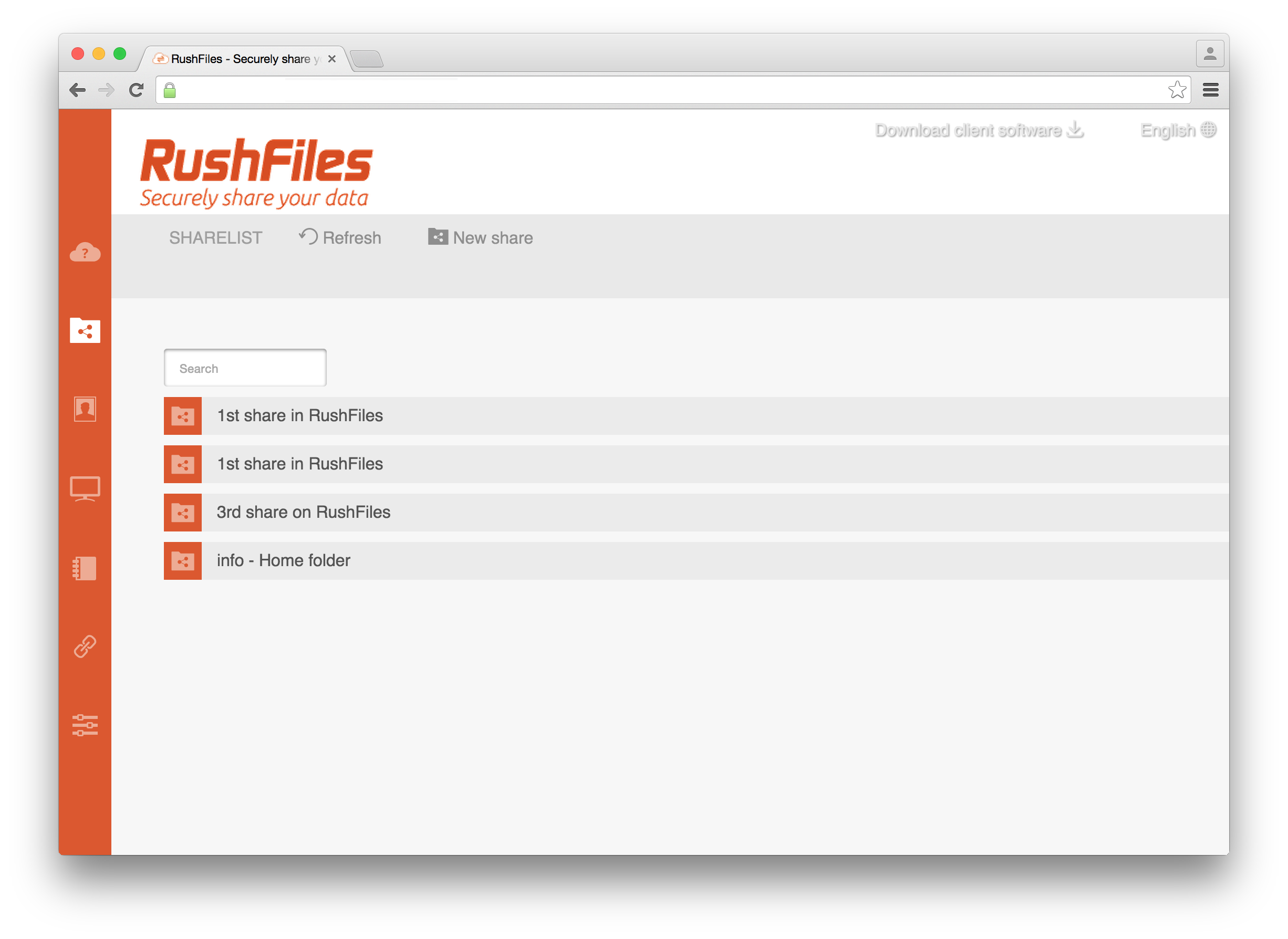 Overview of shares at RushFiles