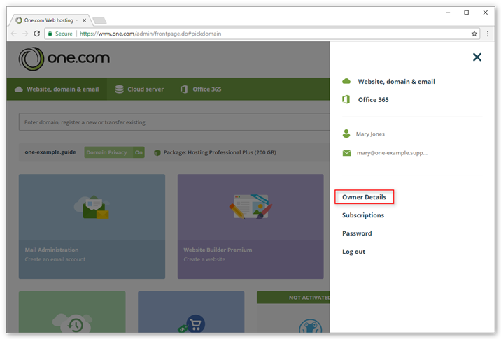 Click Owner Details in the menu that opens to the right