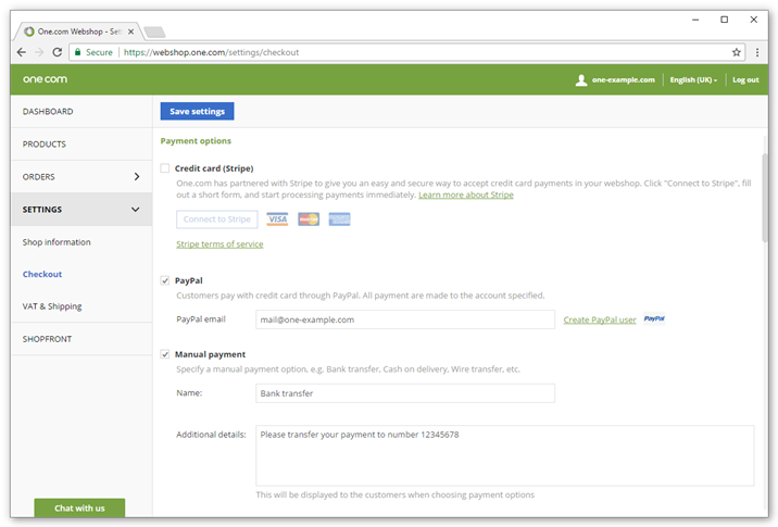 Available payment options