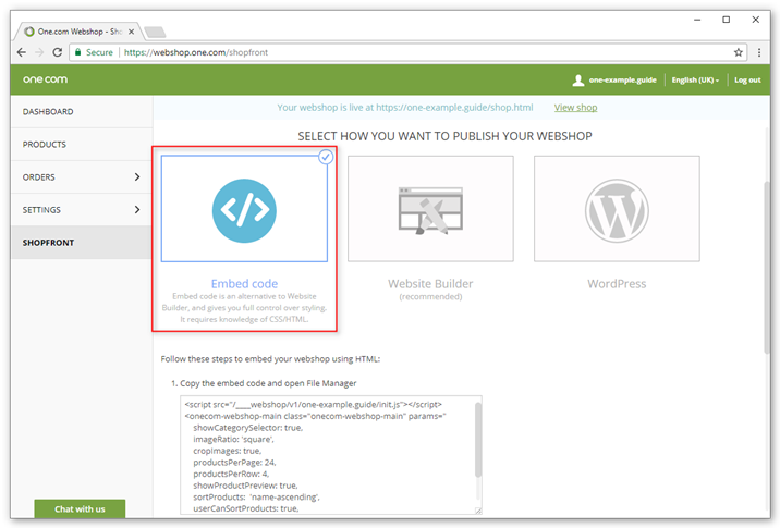 Embed the generated code in your html page.