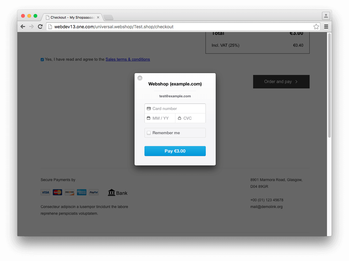 Stripe is a payment option in checkout