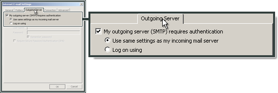 The SMTP server requires authentication.