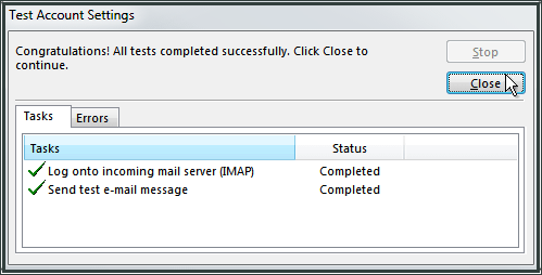 outlook 2016 cannot send test email imap exchange 2013