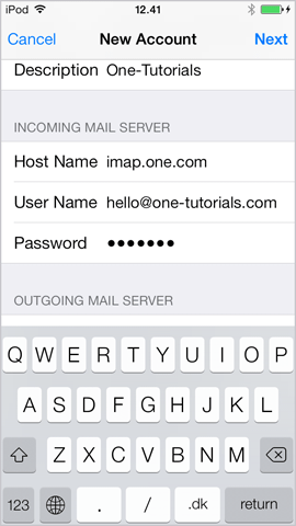 Ajustes para el servidor de correo de entrada en iPhone iOS 7.